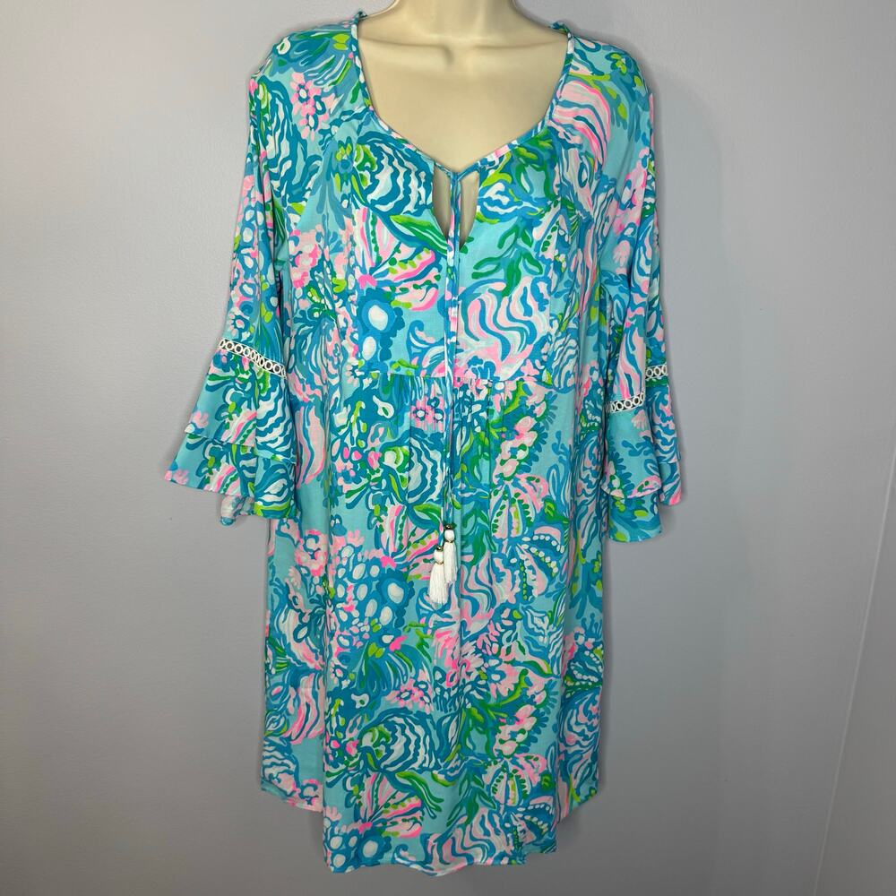 Lilly Pulitzer Azita Tunic Dress in Blue Ibiza Aqua La Vista Beach Vacation Sz S - Picture 2 of 12